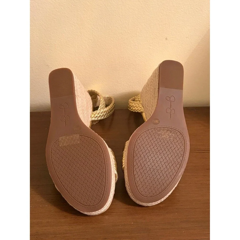 Jessica Simpson Gold Wedge Sandals with Ankle‎ Strap - Size 10 M